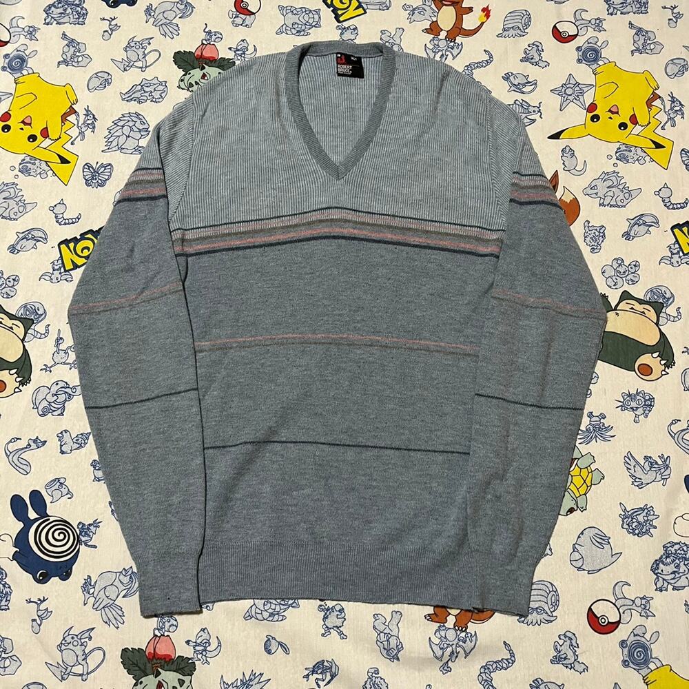 Vintage 80s Robert Bruce Blue Tall Striped Acrylic Sweater